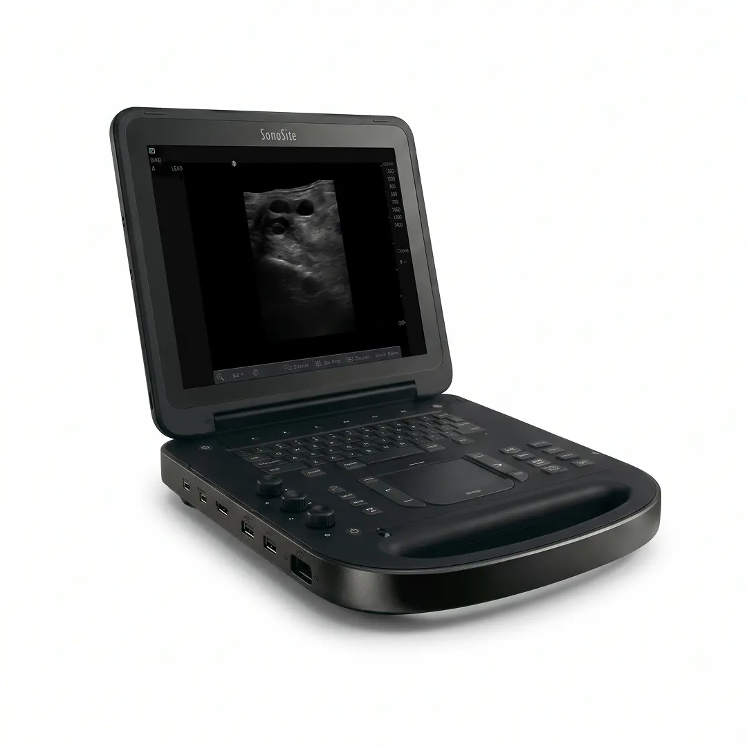 SonoSite Edge II Vet portable ultrasound system displaying high-resolution diagnostic scan on white background